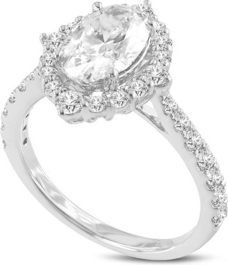 LuvMyJewelry Valeria 14K White Gold Oval Lab Grown Diamond Halo Engagement Ring - 2.29 Ct