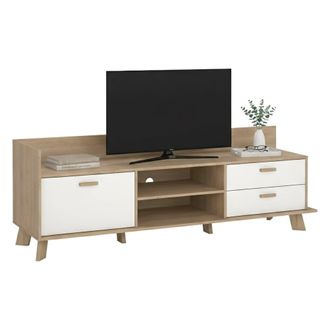 Dmora Dmora - Mueble De Televisi&oacute;n Agathis, Aparador De Sal&oacute;n, Mueble Bajo Para Tv, Base De Pared Equipada, 182x51 H62 Cm, Roble Y Blanco