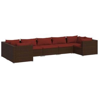 vidaXL Set Muebles De Jard&iacute;n 7 Piezas Y Cojines Rat&aacute;n Sint&eacute;tico Marr&oacute;n Vidaxl
