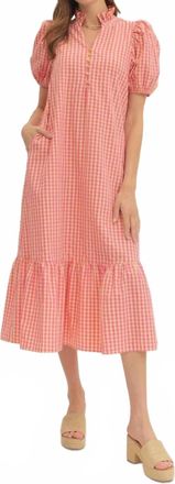 Entro Ruth Gingham Midi Dress In Red
