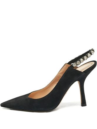 Dior Su&egrave;de slingback pumps met kristallen - Zwart