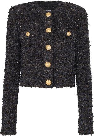 Balmain Cropped tweed jasje - Dames - Blazers - Zwart - 2XS - Tweed - Jassen