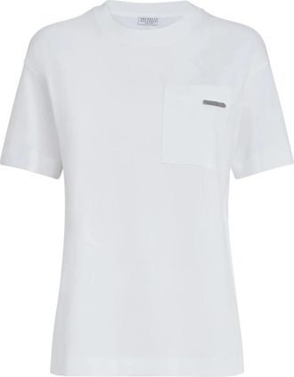 Brunello Cucinelli T-Shirt - Dames - T-shirts - Wit - L - Katoen - Tops