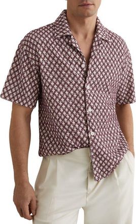 Reiss Mill Textured Short Sleeve Button-Up Shirt in Rust Red at Nordstrom, Size Xx-Large