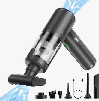 OEM Aspiradora Port&aacute;til Inal&aacute;mbrica Para Coche - Mini Aspiradora Recargable Port&aacute;til Para Coche - Negra - 7 Accesorios - 16000 Pa
