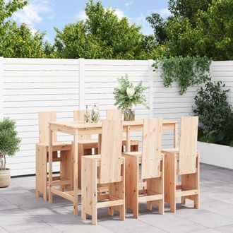 vidaXL Set De Mesa Y Taburetes Altos Jard&iacute;n 7 Pzas Madera Maciza Pino Vidaxl