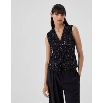 Brunello Cucinelli WomenS Black Sequin Embellished Wool Vest, Size 4