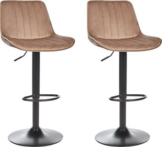 Beliani Beliani - Conjunto De 2 Sillas De Bar De Terciopelo Patas De Acero Negro Sin Reposabrazos Comedor Marr&oacute;n Dubrovnik