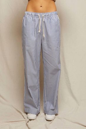 perfectwhitetee Andi Cotton Poplin Striped Pants In Chambray/putty Stripe