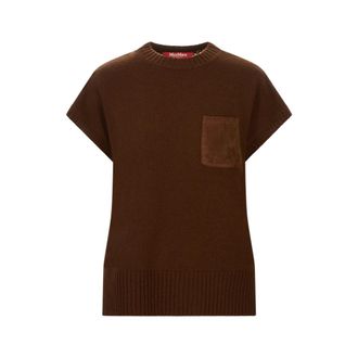 Max Mara Round-neck Knitwear, female, Brown, Size: L Strillo Knit Top