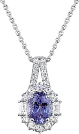 Diamond2Deal 10K White Gold Tanzanite with White Zircon Pendant Necklace 18