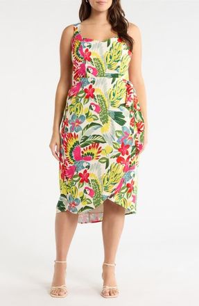 Sugarlips Wissa Tropical Beli Faux Wrap Midi Dress in Bright-Multi at Nordstrom, Size 2 X