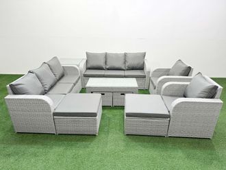 Fimous PE Wicker Rattan Furniture Sofa Sets with Coffee Table 3 Seater Sofa in Light Grey