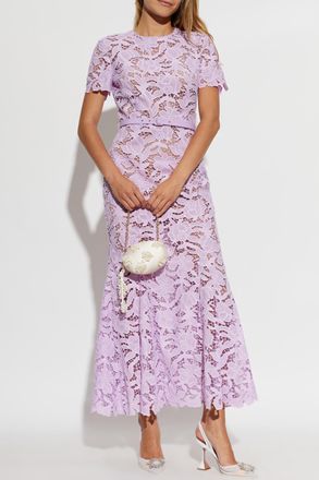 Self Portrait Lace Dress With Belt, Womens, Purple