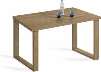 HOGAR 24 Hogar24 - Milan-mesa Sal&oacute;n-comedor Madera Maciza Natural, Color Encerado Y Negro, Patas Forma U Medidas: 140cm X 80cm X 73cm