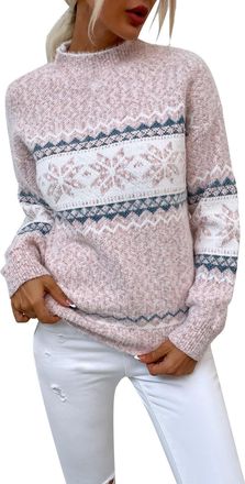 Generic Knitted Christmas Jumpers for Women UK Long Sleeves Icelandic Sweaters, Soft Comfortable Nordic Jumpers Cosy Warm Fashion Crew Neck Autumn Sweaters Pl