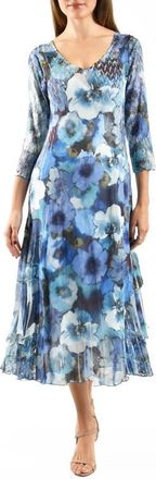 Komarov Floral Charmeuse & Chiffon Cocktail Dress in Blue Haze at Nordstrom, Size X-Large