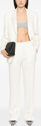 Golden Goose Womens Journey Ws Single Breasted Over Jacket Viscose Wool Crepe W Satin Lapel & Beads Embroidery - Ivory - Size EU 36 (Womens)