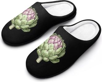 Generic Artichoke Hand-Drawn Mens Slippers Slip On Comfortable Fleece Cotton House Shoes Winter