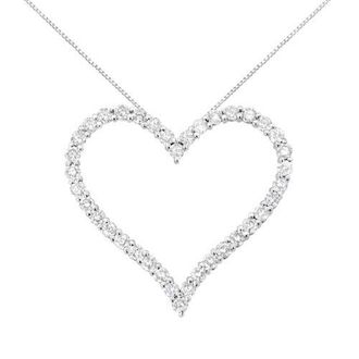 House of Brilliance Silver 3.0 cttw Round-Cut Diamond Open Heart Pendant Necklace in White at Nordstrom