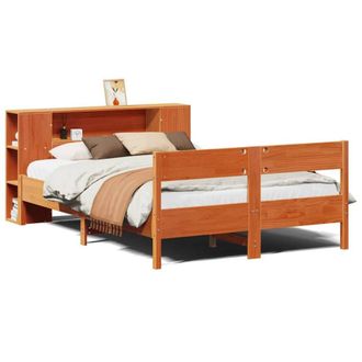 Berkfield Home Bookcase Bed without Mattress Wax Brown 140x200cm Solid Wood Pine | Size: 140x200 cm