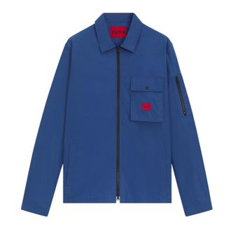 HUGO BOSS Hugo Heren Logo Katoenen Overshirt (Medium Blauw)