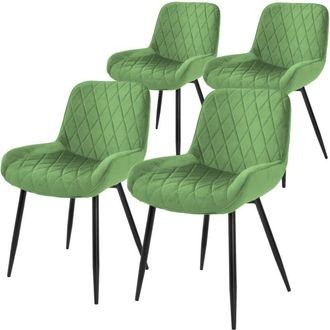 ML Design Ml-design - Ecd Germany Set 4x Sillas De Comedor Verde Salvia Asiento Moderno Tapizado De Terciopelo Patas De Metal Negras, Respaldo Y Reposabrazos Er