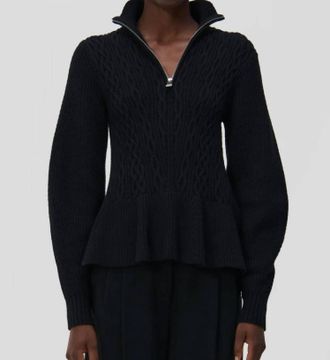 SIMKHAI Susanna Polo Cable-Knit Sweater In Black