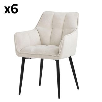 ML Design 6x Sillas de comedor crema con tapizado grueso respaldo ergon&oacute;mico