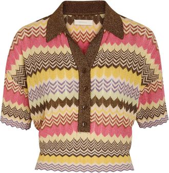 Faithfull The Brand Raya Chevron Pointelle Metallic-knit Polo top - Stripe - XL (UK16 / XL)