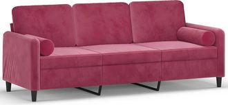 vidaXL Vidaxl - Sof&aacute; De 3 Plazas Con Cojines Terciopelo Rojo Tinto 180 Cm