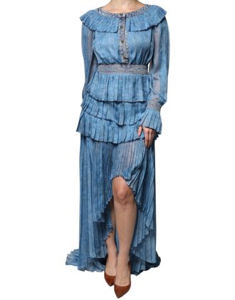 Alberta Ferretti Blue Layered Long Sleeve Womens Dress