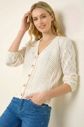 Roman Scallop V-Neck Knit Cardigan