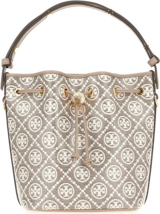 Tory Burch T Monogram Gecoate Jacquard Bucket Bag - Dames - Schoudertassen - Grijs - ONE Size - Katoen - Tassen