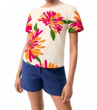 Trina Turk Womens Siona Embroidered Flowers Top In Riku Embroidery