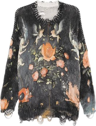 R13 Maglione a fiori - Nero