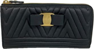 Ferragamo Black Leather Long Wallet (Bi-Fold) (Pre-Owned)