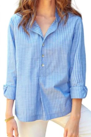Finley Henri Chambray Stripe Shirt In Aqua