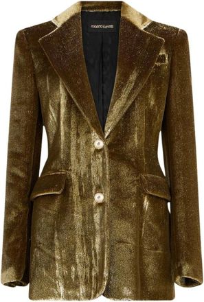 Roberto Cavalli Gold Velvet Blazer - Dames - Blazers - Geel - XS - Polyester - Jassen