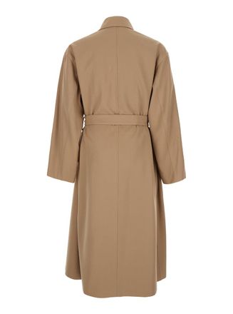 Jil Sander Mens Beige Double Breasted Trench Coat With Belt Wool