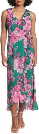 London Times Femme Floral Yoryu Ruffle Hem Dress in Spring Green at Nordstrom Rack, Size 14