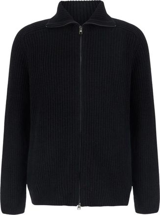 Tagliatore Ribbed Zip Cardigan - Heren - Vesten - Zwart - M - Wol - Truien & Vesten