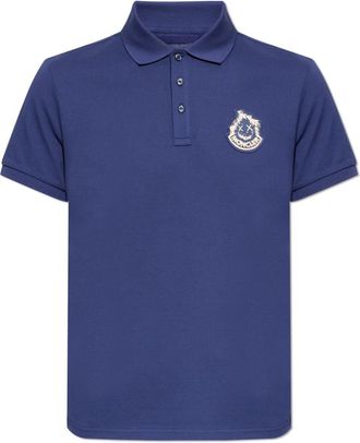 Moncler Logo Patch Polo Shirt - Heren - Polos - Blauw - 2XL - Katoen - Tops