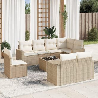 vidaXL Set De Sof&aacute;s De Jard&iacute;n 9 Pzas Con Cojines Rat&aacute;n Sint&eacute;tico Beige Vidaxl