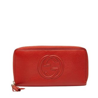 Gucci Red Color Leather Long Wallet (Bi-Fold) (Pre-Owned)