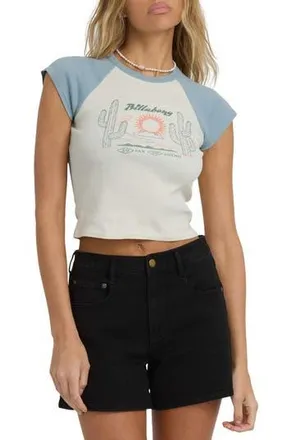 Billabong Forever Had Colorblock Cotton Graphic Baby Tee in Mineral Blue at Nordstrom Rack, Size X-Large