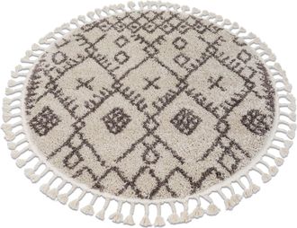 RugsX Rugsx - Alfombra Berber Tanger B5940 C&iacute;rculo Crema/marr&oacute;n Franjas Bereber Marroqu&iacute; Shaggy Beige Circulo 160 Cm