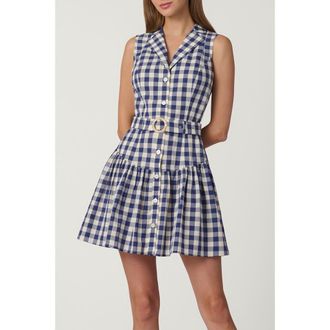 Shoshanna Gingham Natalia Dress in Navy/optic at Nordstrom, Size 14