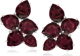 Ross-Simons Garnet Cluster Earrings in Sterling Silver