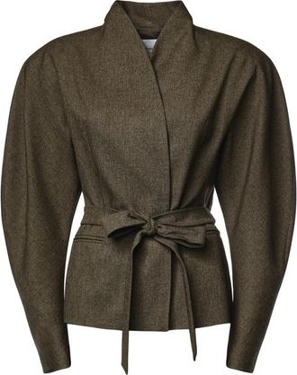 Andamane Margaux Jas met Pofmouwen en Riem - Dames - Zomerjassen - Bruin - S - Leer - Jassen